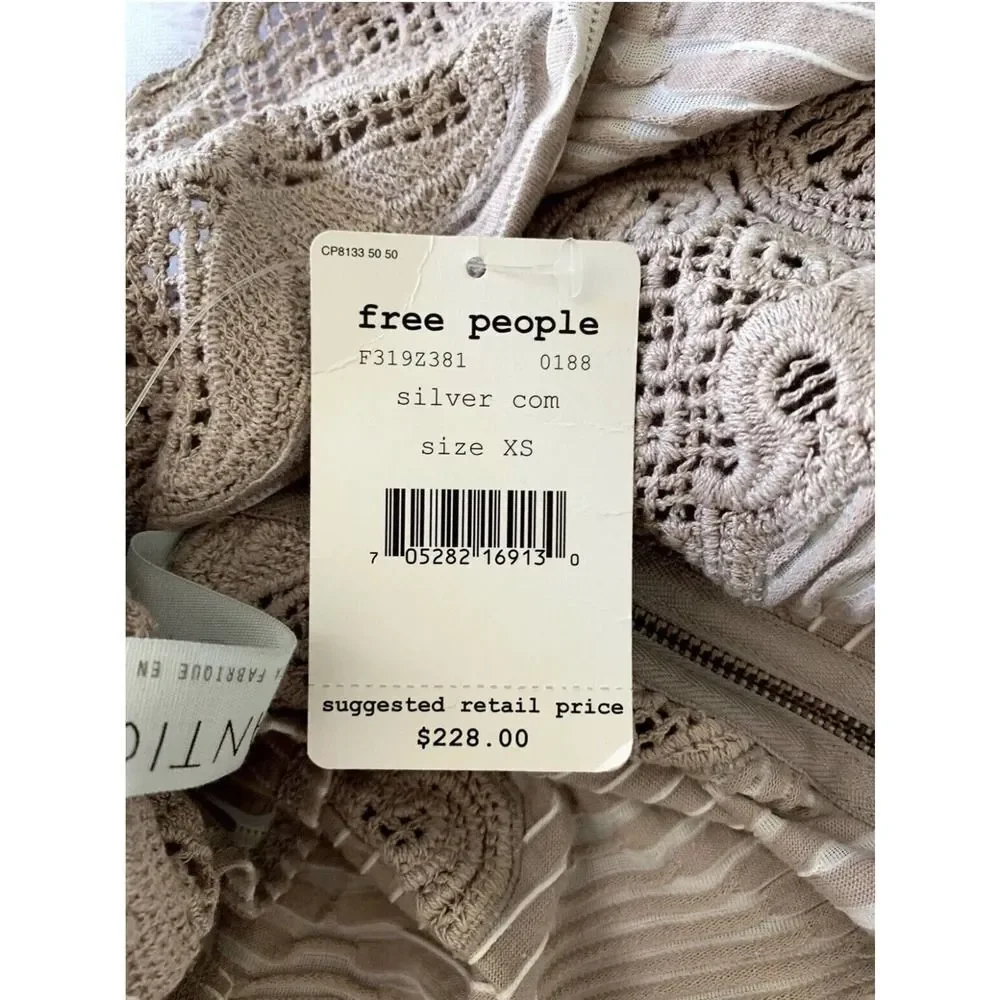 $228 FREE PEOPLE NEW ROMANTICS Open Back Boho Lace Crochet Dress NEW Mini XS